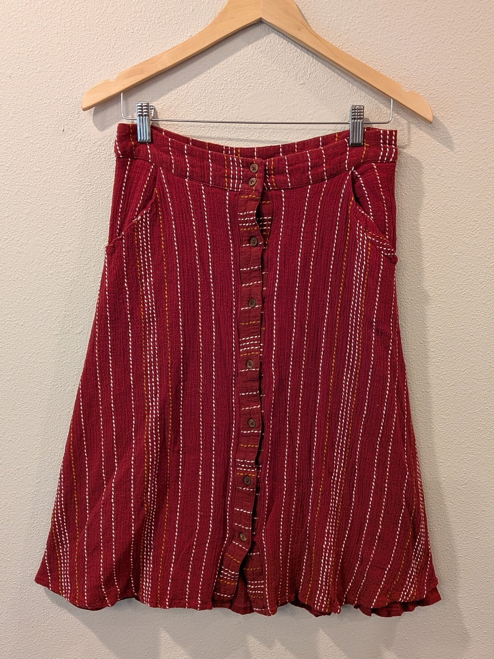 Blue Rain Red Striped Button-Front A-Line Skirt
